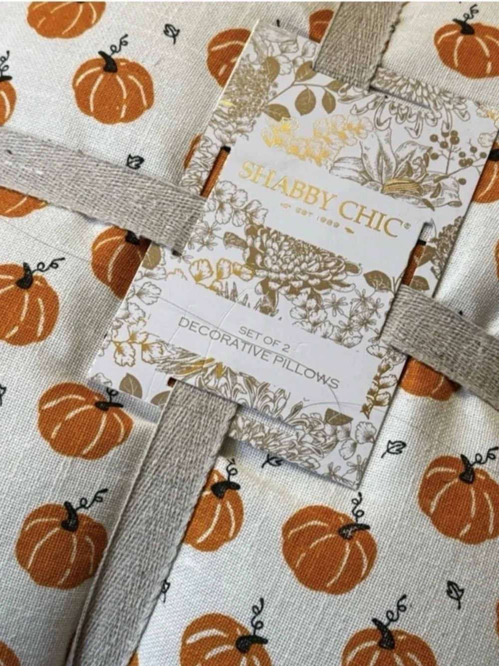 Shabby Chic Large Decorative Pumpkin Print Throw Pillow - Orange new